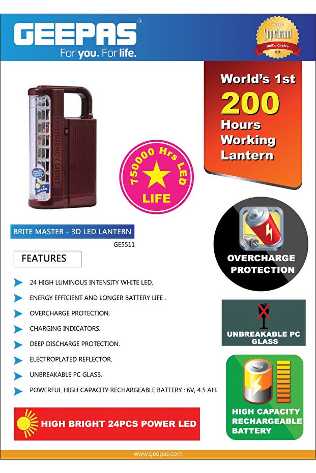 فانوس LED قابل لإعادة الشحن مزود بمصابيح SMD، لوحان جانبيان، 3 أوضاع، يعمل لمدة 60 ساعة متواصلة - 3