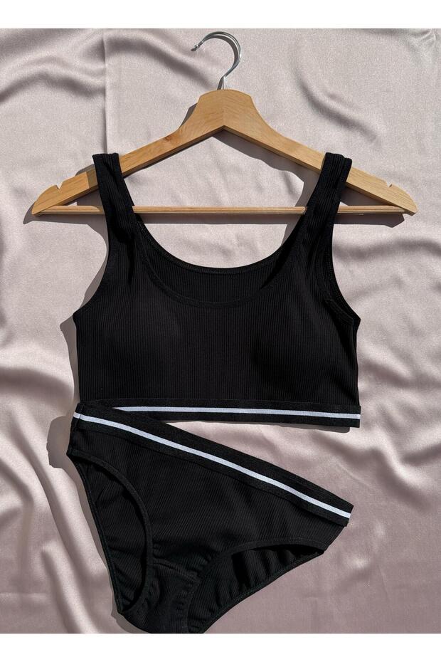 Soleya Camisole Fabric Black Color Padded Bra and Slip Panty Set