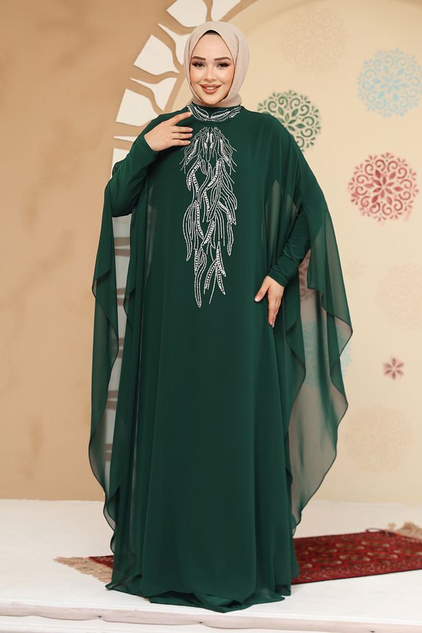 Panço Detaylı Yeşil Tesettür Abaya 25914Y - 4