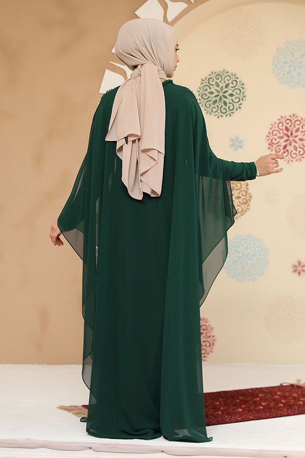 Panço Detaylı Yeşil Tesettür Abaya 25914Y - 5