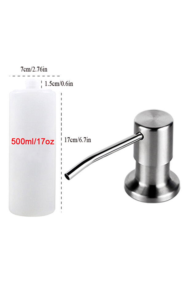 500ML Silver Soap Dispenser for Kitchen Sink, Kichen Sink Soap Dispenser,Extension Tube kit, Under S