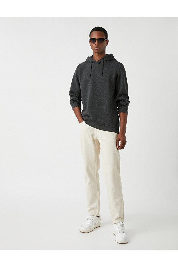 Basic Kapşonlu Sweatshirt Şardonlu - 2