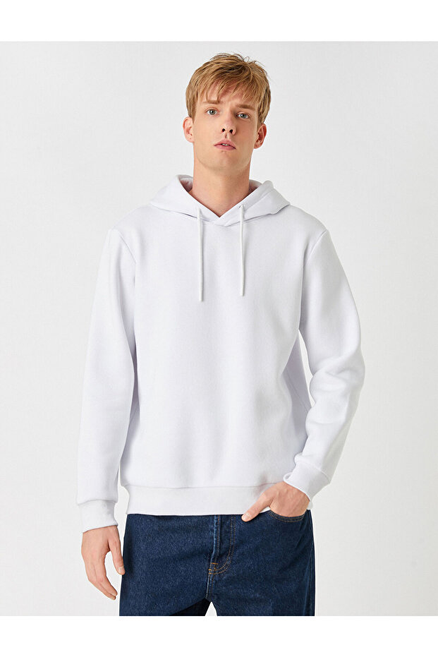 Basic Kapşonlu Sweatshirt Şardonlu - 3