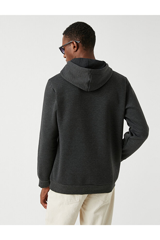 Basic Kapşonlu Sweatshirt Şardonlu - 4