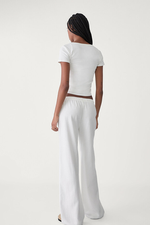 Linen blend drawstring trousers - 3