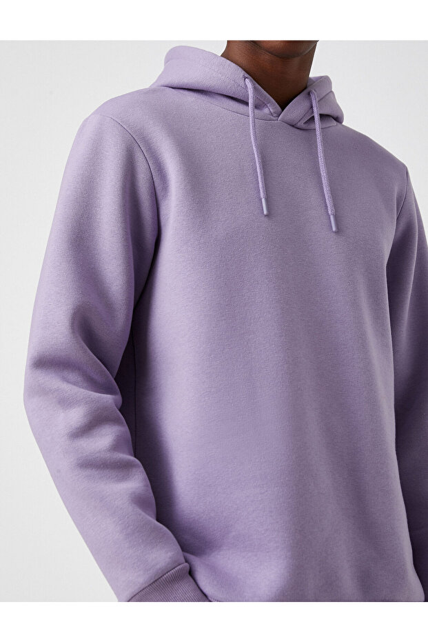 Basic Kapşonlu Sweatshirt Şardonlu - 5