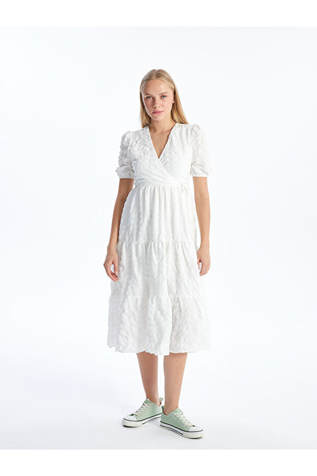 Sparkling Choices Double Breasted Roba Collar Textured Dress from Shining Store