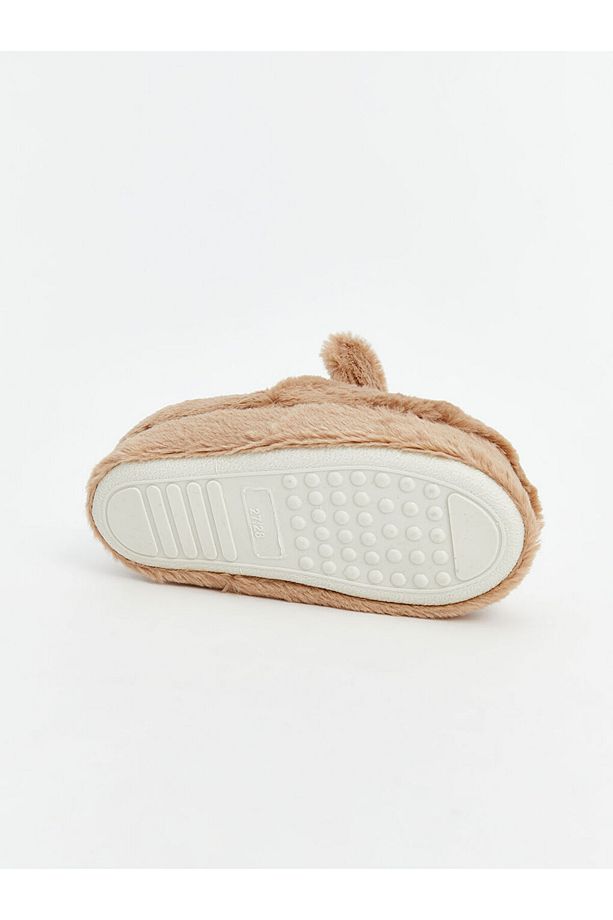 LCW STEPS Bej Ayıcık Figürlü Pelüş Erkek Bebek Panduf - 4