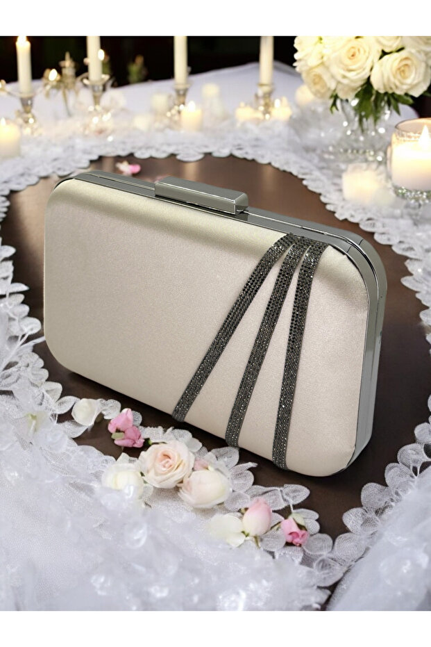 Skin Color Satin Platinum Stone Evening Dress Bag Evening Bag