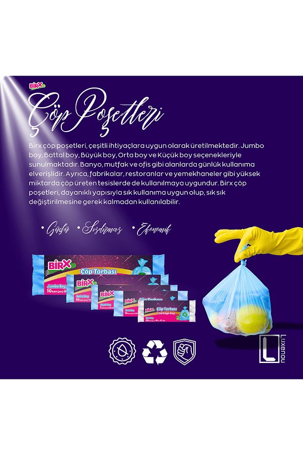 Orta Boy Çöp Torbası 55x60 15'li 10 Rulo Çöp Poşeti 150 Adet - 6