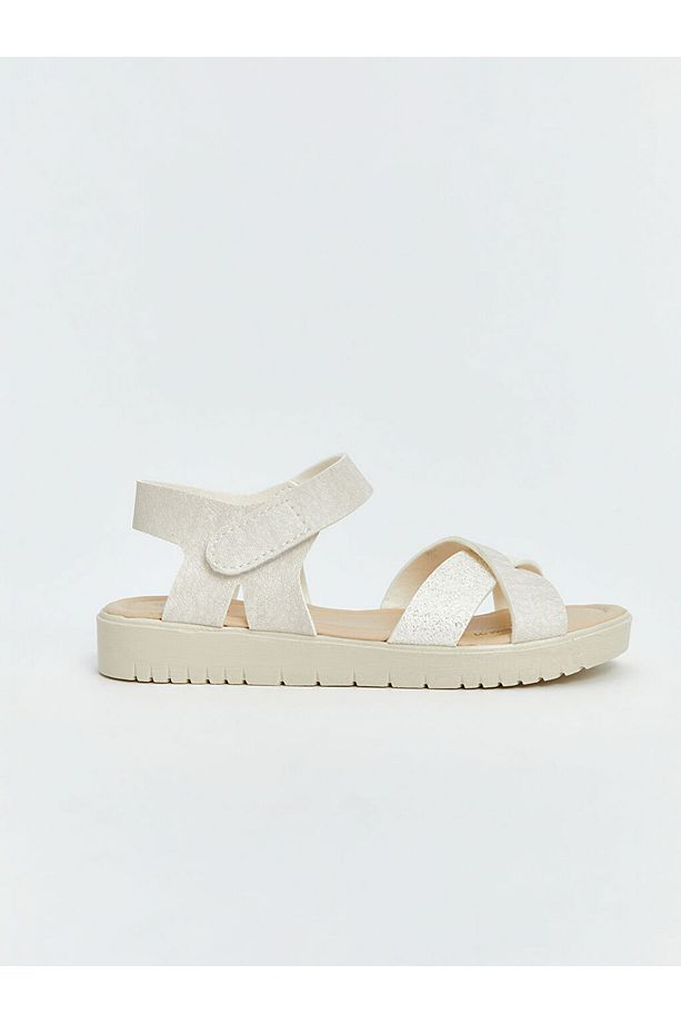 LCW STEPS Bej Çapraz Bantlı Cırt Cırtlı Kız Çocuk Sandalet - 2