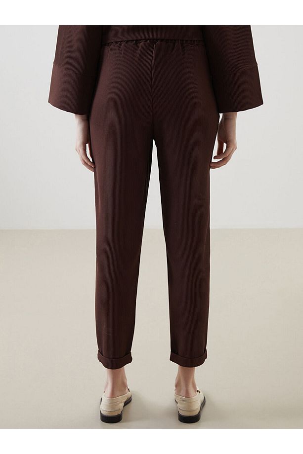 LCW Modest Kahverengi Beli Lastikli Kadın Pantolon - 4
