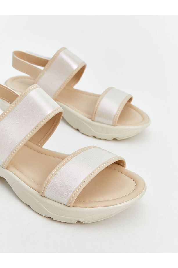 LCW STEPS Ekru Çift Bantlı Cırt Cırtlı Kız Çocuk Sandalet - 3
