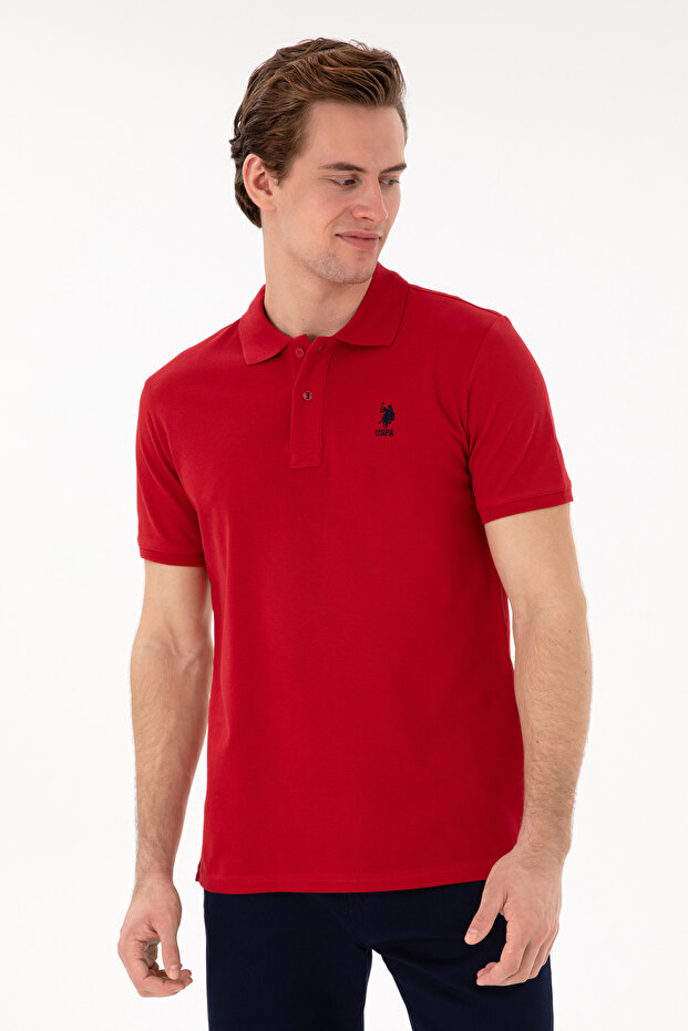 Men's Slim Fit Polo Neck Red Basic T-Shirt 50298041-Vr171