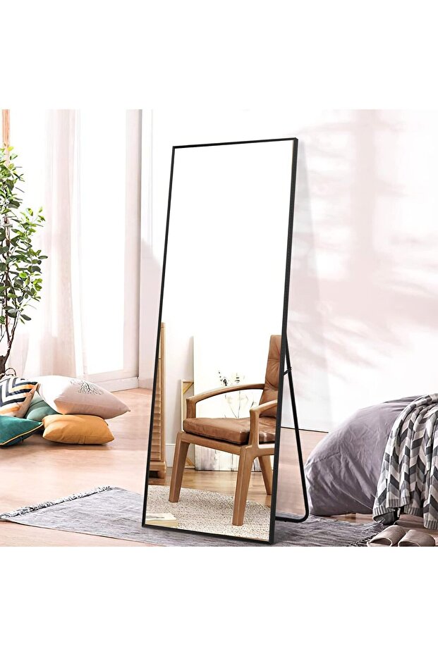 ان زون مرآة مستطيلة حديثة كاملة الطول بإطار معدني أسود 160 × 50 سم - 4