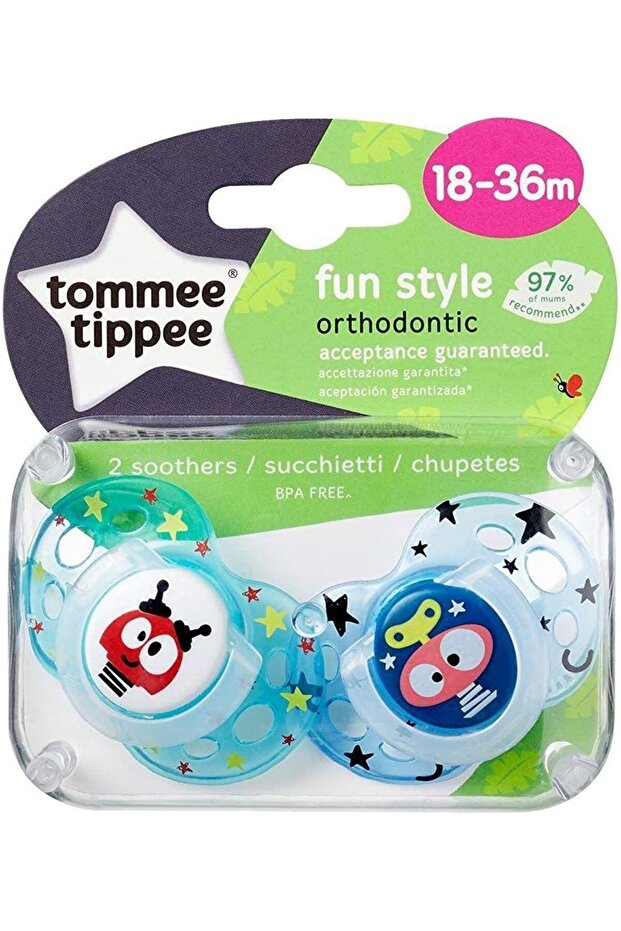 Tommee Tippee Fun Style 2 soothers, 18-36 month babies