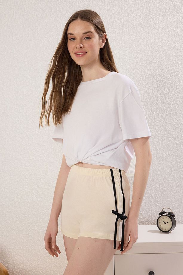 Lacivert-Çok Renkli 3'lü Paket %100 Pamuklu Bağlamalı/Fiyonklu Örme Pijama Altı THMSS25PJ00022 - 6