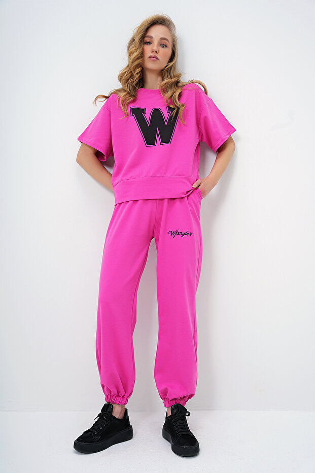 Damski zestaw dresowy z nadrukiem w kolorze fuksji W ALC-X5889 - 3