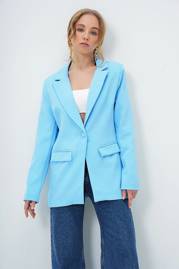 Kadın Bebe Mavi İçi Astarlı Tek Düğmeli Blazer Ceket ALC-X13751 - 1