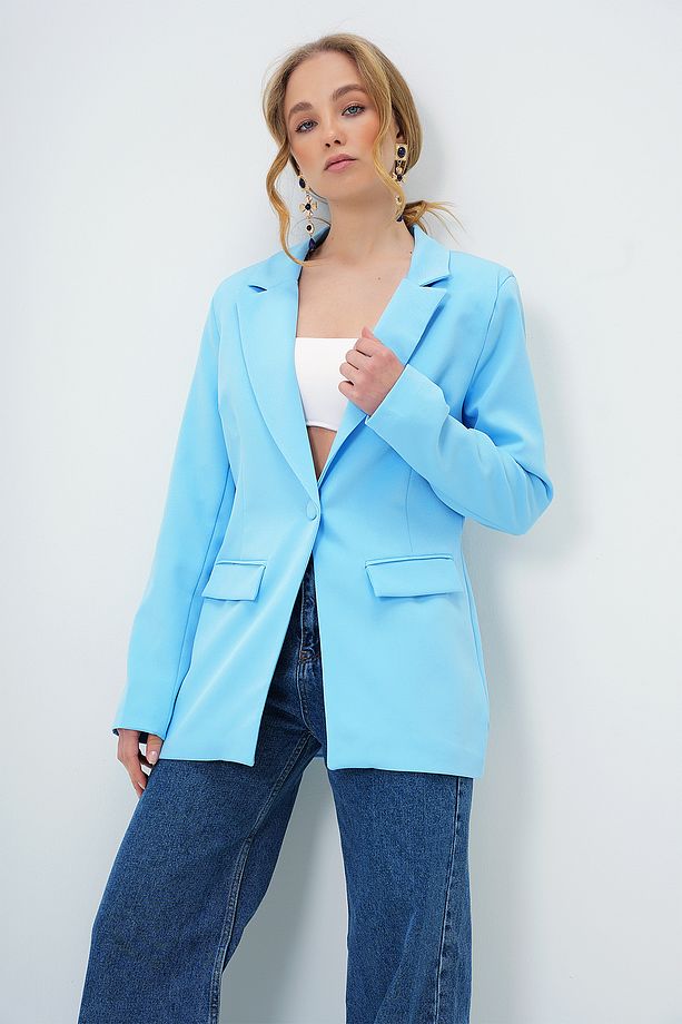 Kadın Bebe Mavi İçi Astarlı Tek Düğmeli Blazer Ceket ALC-X13751 - 2