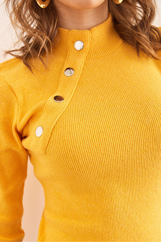 Dámská žlutá, detailní rybářská lycrová halenka s knoflíky BLZ-19001608 - 7