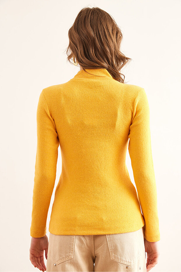 Dámská žlutá, detailní rybářská lycrová halenka s knoflíky BLZ-19001608 - 2