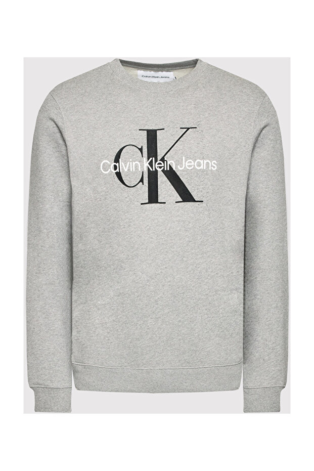 J30j320933-p2d Core Monogram Crew Neck Regular Fit Plain Gray Men's Sweatshirt