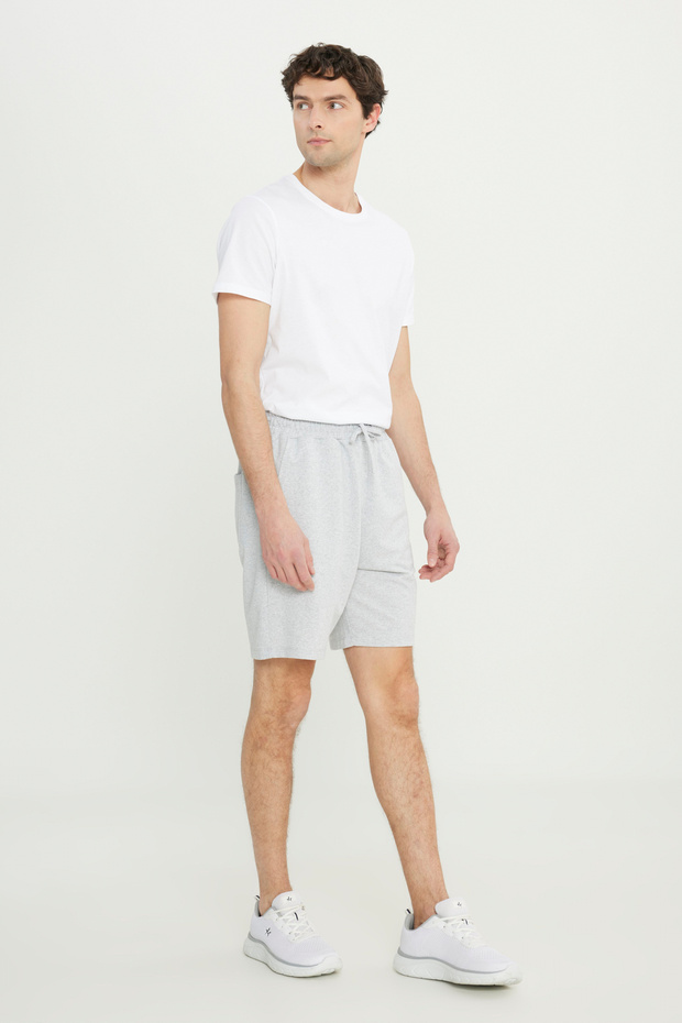 Erkek Gri Melanj Pamuklu Rahat Nefes Alabilen 2 İplik Cepli Örme Şort Standart Fit Normal Kesim - 4