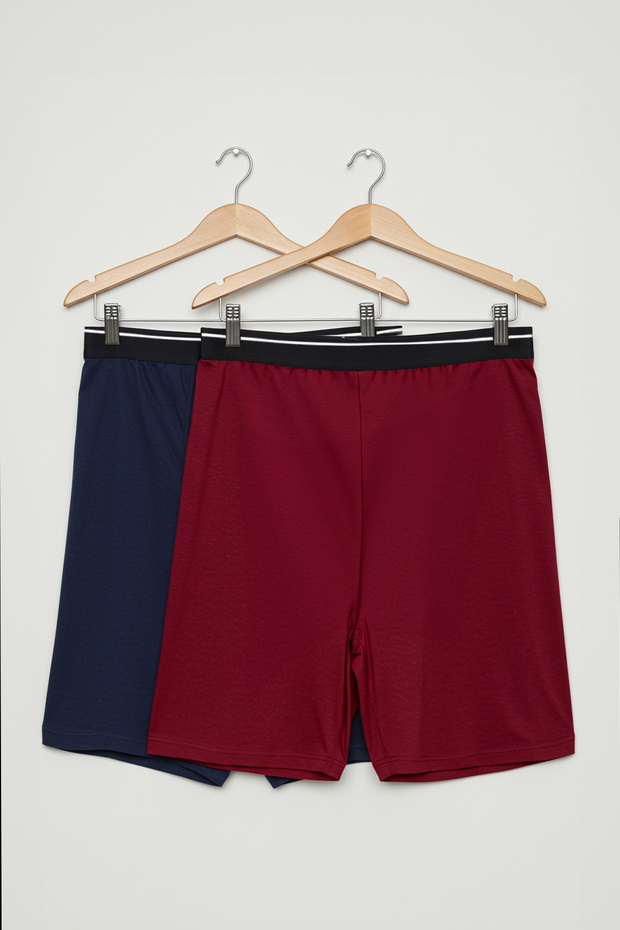 Lacivert- Bordo Regular Fit 2'li Örme Şort TMNSS25SR00045 - 8