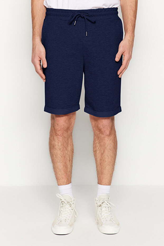Indigo Regular/Normal Kesim Orta Boy Lastik Belli Bağcıklı Duble Paça Şort TMNSS21SR0046 - 6