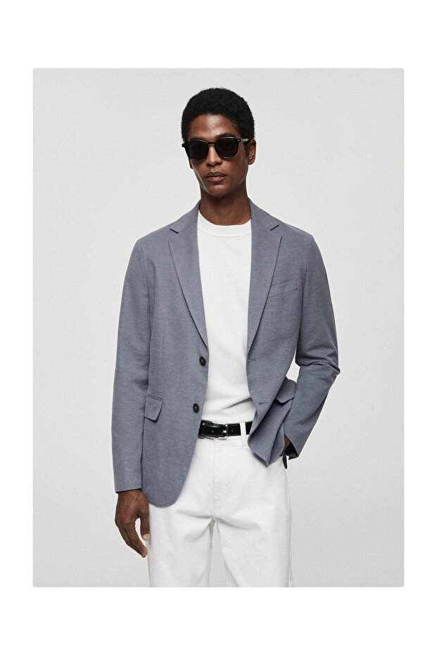 Structured slim fit cotton blazer - 2