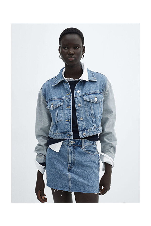 Two-tone cropped denim jacket - 8