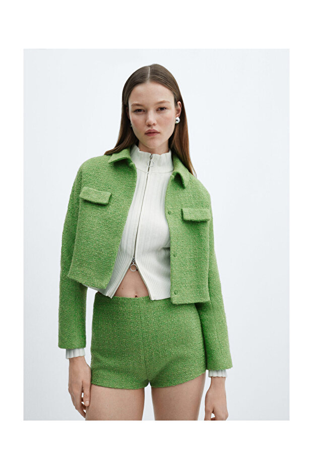 Cropped tweed jacket with pockets - 7