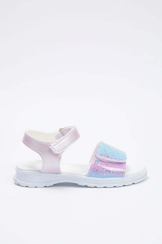 Lila Parlak Yıldız Detaylı Cırt Bantlı Küçük Kız Çocuk Kids Sandalet TAKSS25SD00027 - 3