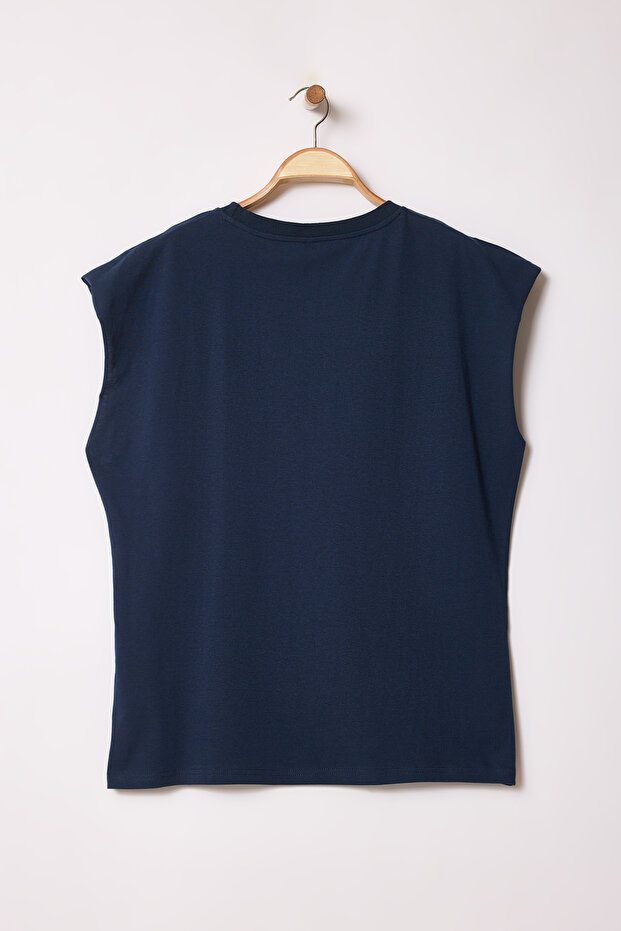 Lacivert Oversize/Geniş Kesim Chaos Baskılı %100 Pamuk Atlet TMNSS25AL00006 - 4