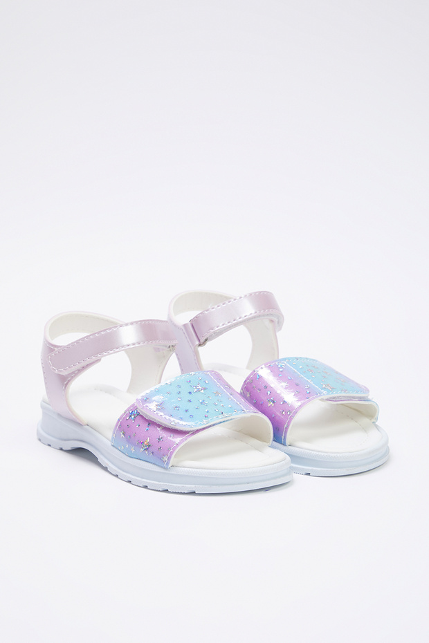 Lila Parlak Yıldız Detaylı Cırt Bantlı Küçük Kız Çocuk Kids Sandalet TAKSS25SD00027 - 1