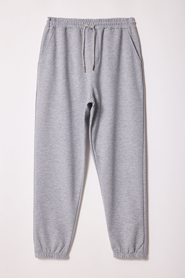 Gri Melanj Oversize/Geniş Kesim Lastik Paça Kelebek Baskılı Bol Eşofman Altı TMNSS25EA00006 - 8
