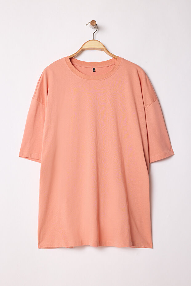 Unisex Büyük Beden Turuncu Oversize/Geniş Kesim %100 T-Shirt TMNSS23TS00139 - 4