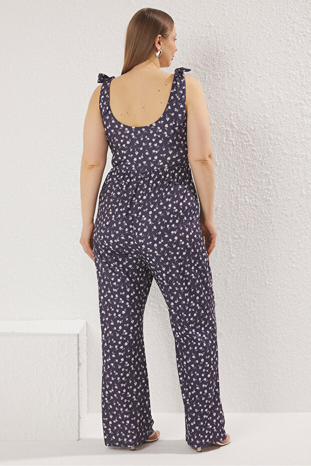 Çok Renkli Askılı Örme Büyük Beden Tulum TBBSS25BG00009 - 4