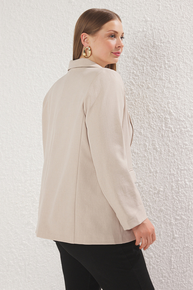 Beżowa lniana kurtka tkana w dużym rozmiarze TBBSS25AG00010 - 5