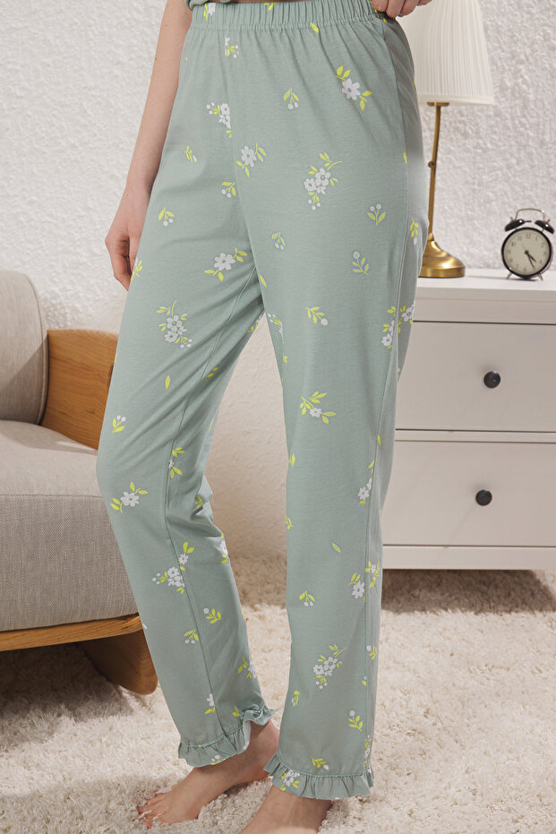 Mint %100 Pamuklu Çiçekli Fırfırlı Örme Pijama Takımı THMSS24PT00227 - 3
