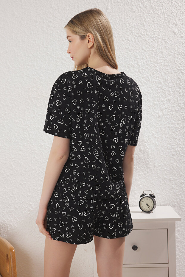 Siyah %100 Pamuklu Kalpli Şortlu Örme Pijama Takımı THMSS25PT00374 - 5
