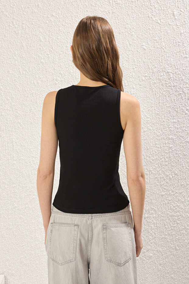 Siyah-Siyah Fitted/Vücuda Oturan Regular Boy Fitilli Esnek Örme Atlet TWOSS25AL00050 - 8