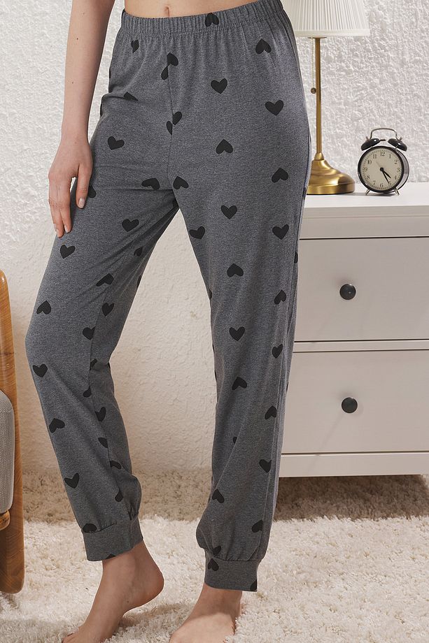 Antrasit-Çok Renkli 2'li Paket Kalpli Örme Pijama Altı THMSS25PJ00017 - 3