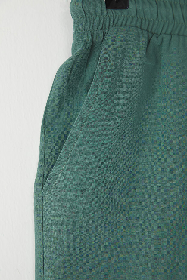 Koyu Yeşil Regular Fit %100 Pamuklu Beli Bağlamalı Şort & Bermuda TMNSS25SR00003 - 6