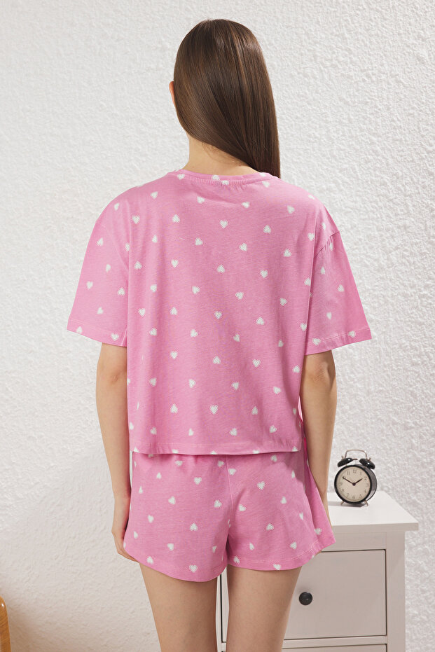 Pembe %100 Pamuklu Kalpli Şortlu Örme Pijama Takımı THMSS24PT00029 - 5