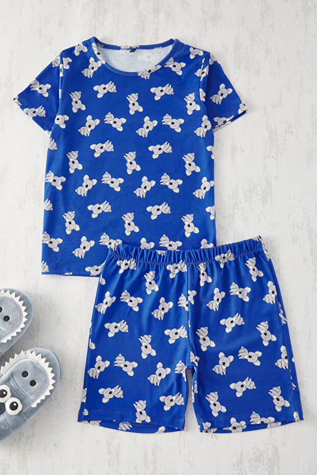 Mavi Erkek Çocuk Baskılı Kısa Kol T-Shirt-Şort Pijama Takımı TKDSS25PT00011 - 3