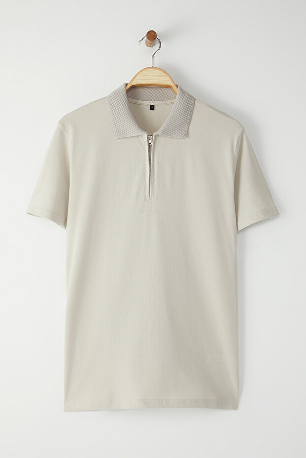 Taş Regular/Normal Kesim Fermuarlı %100 Pamuk Polo Yaka T-shirt TMNSS25PO00041 - 5
