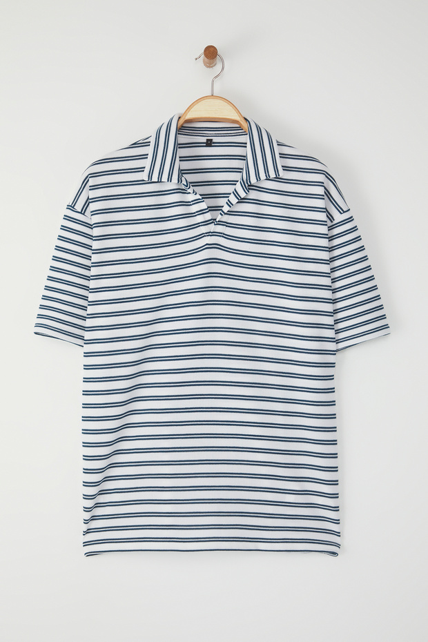 Ekru Regular Polo Yaka Düz Örme Polo Yaka T-shirt TMNSS25PO00004 - 3