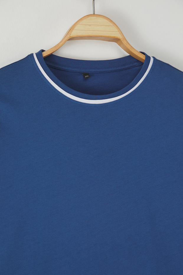 Indigo Bisiklet Yaka Biye Detaylı Basic Büyük Beden T-shirt TBBSS25BF00050 - 6